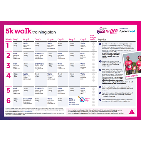 A thumbnail of the 5k walk training plan sheet.